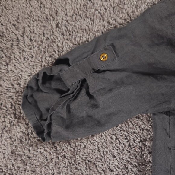 Ellen Tracy Linen Pullover Womens Large Gray 1/4 Zip Roll Tab Pockets Blouse - Picture 10 of 16